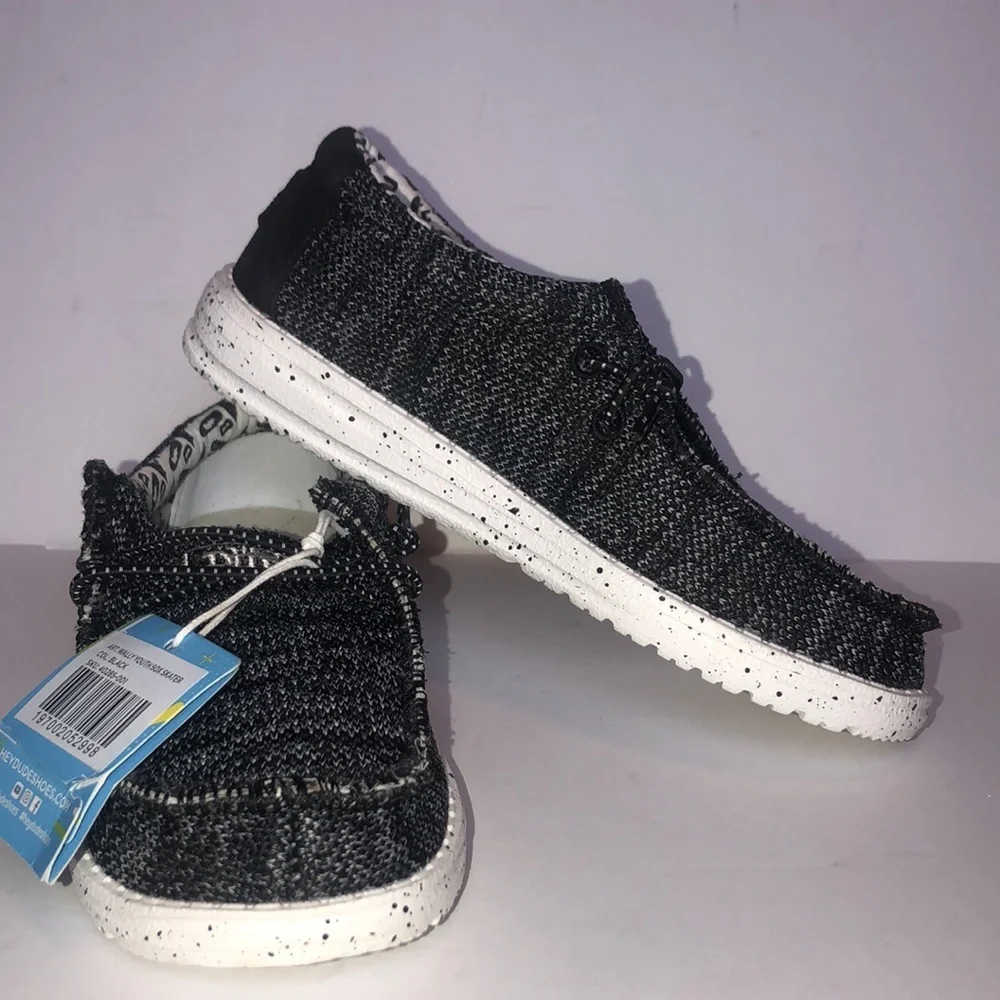 NWT Hey Dude Kids' Wally Sox Skater Black Slip-On Shoes
